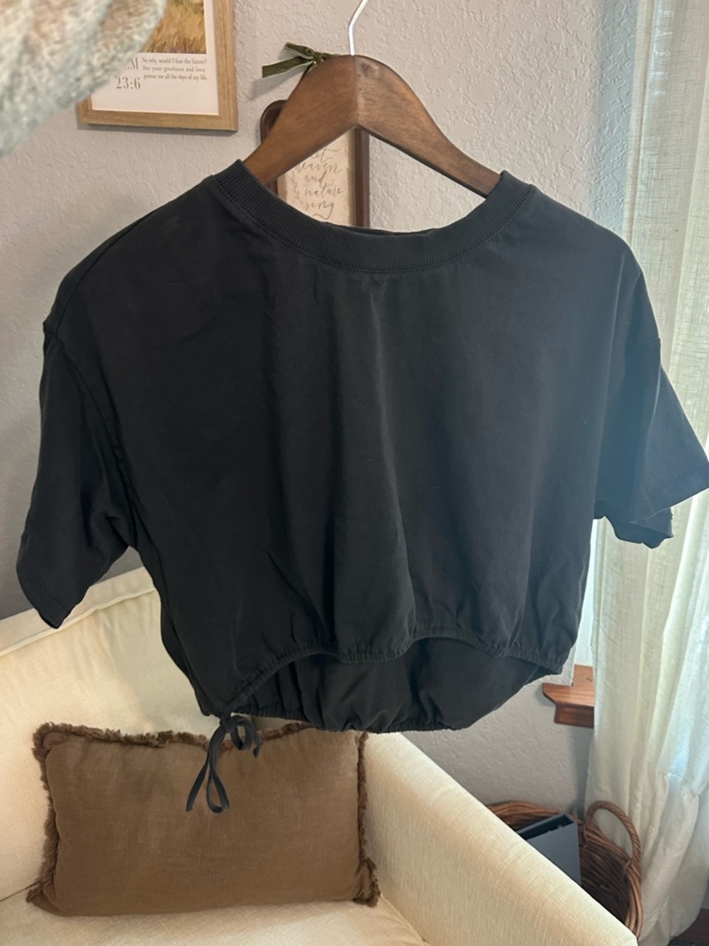 Pilcro Dark Grey Cropped Drawcord Tee